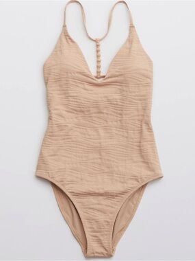 Aerie Jacquard One Piece Swimsuit with V-Neck Drop Neck s small long sl